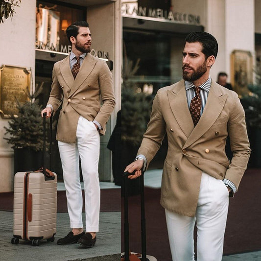 men Suits Two Piece Tweed Suit Herringbone Peaked Lapel Custom Groom Tuxedos Wedding Prom Dress Jacket Pants