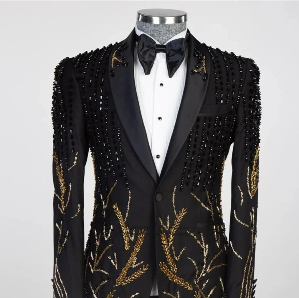 Handsome Metallic Beaded Tuxedos Suits for Men Wedding Prom Groom 2 Pieces Bridegroom Prom Blazers CustomizeMale