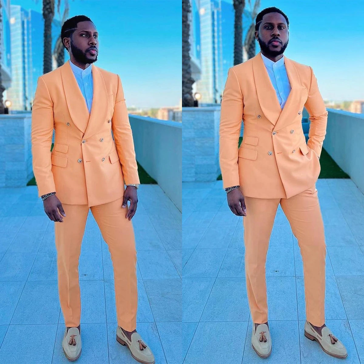 Smoking de mariage orange pour homme, coupe croisée, sur mesure, pantalon de bal, 2 pièces
