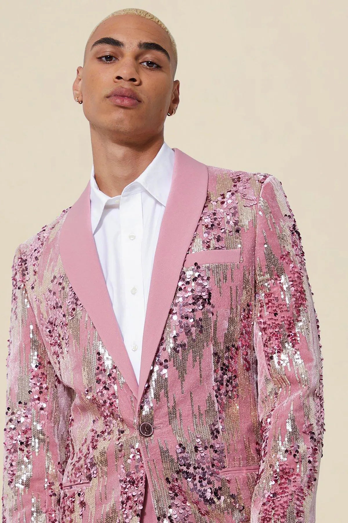 Traje de novio a medida con chaqueta y pantalón de lentejuelas rosas, elegante, para boda, 2 piezas 