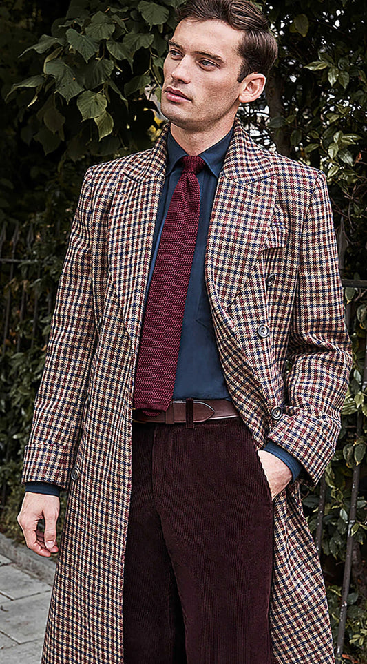 Handsome Plaid Men Woolen Overcoat England Peaked Lapel Coat Winter Slim-Fit Business Winter Warm Top Coat Customized