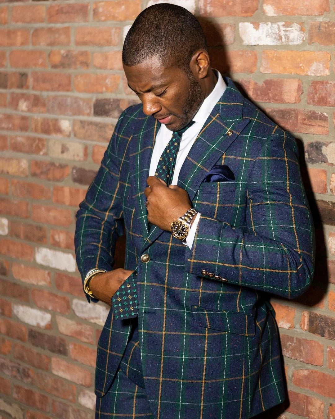 Plaid Mens Wedding Tuxedos Check Classic Fit Custom Made Groom Prom Wear Pants Suits 2 Pieces
