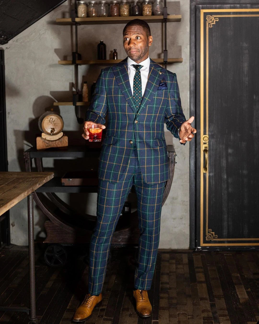Plaid Mens Wedding Tuxedos Check Classic Fit Custom Made Groom Prom Wear Pants Suits 2 Pieces