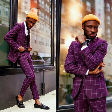 Purple 3 Pieces Blazer&Pants&Veil Wedding Tuxedos Custom Made Groom Suit Single Breasted Men Suit