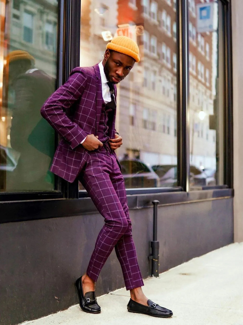 Traje de novio morado de 3 piezas con blazer, pantalón y velo, esmoquin de boda a medida, de un solo pecho.