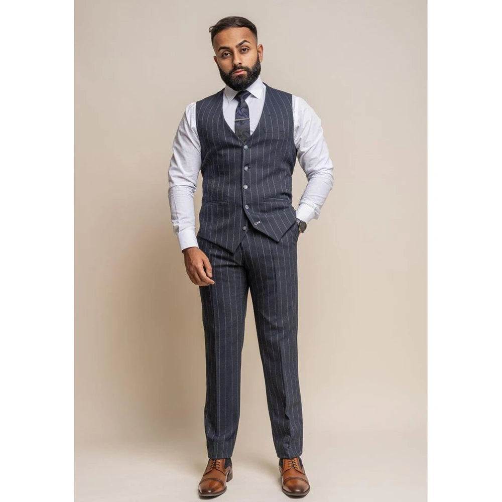 Traje de rayas para hombre, conjunto de 3 piezas con solapa de pico y botonadura sencilla, ideal para el día a día (chaqueta, pantalón y chaleco)