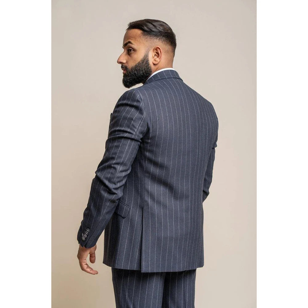 Traje de rayas para hombre, conjunto de 3 piezas con solapa de pico y botonadura sencilla, ideal para el día a día (chaqueta, pantalón y chaleco)