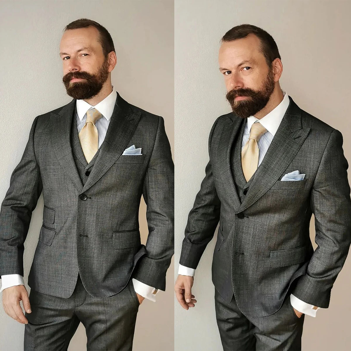 Trajes de boda elegantes para hombre, de un solo pecho, para novio, corte entallado, esmoquin de solapa de pico, para fiesta de noche, 3 piezas, chaqueta, pantalón y chaleco.