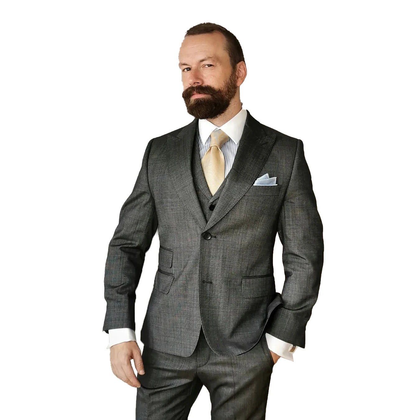 Trajes de boda elegantes para hombre, de un solo pecho, para novio, corte entallado, esmoquin de solapa de pico, para fiesta de noche, 3 piezas, chaqueta, pantalón y chaleco.