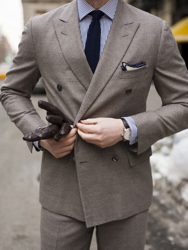 Costume croisé marron 2 pièces slim pour homme, smoking de mariage, sur mesure, pour bal de promo, mariage, affaires