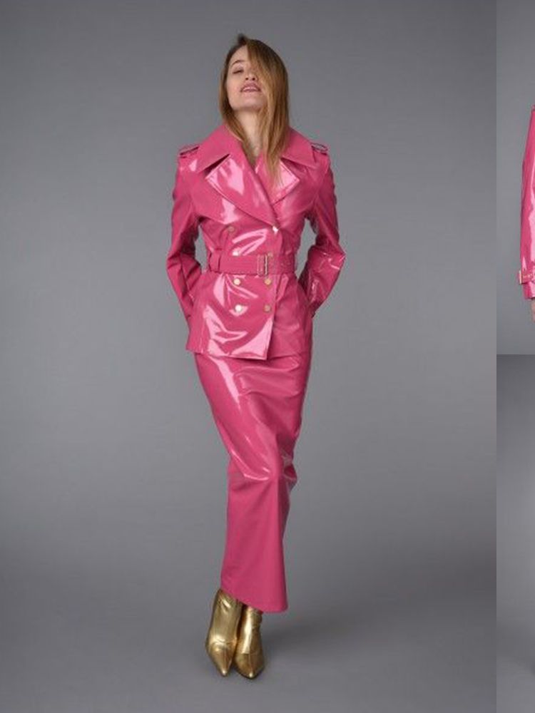 Blazer de cuero rosa para mujer, traje de vestir ajustado para madre de la novia, fiesta de graduación, invitada de boda, 2 piezas 