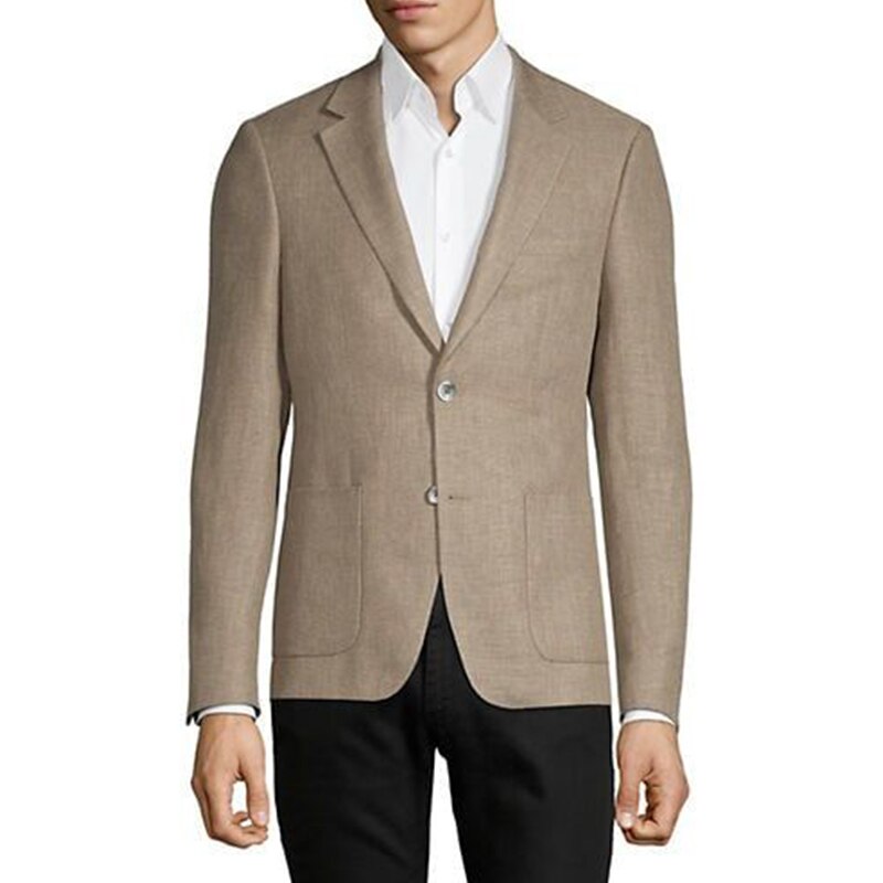 Traje de lino caqui de 2 piezas para hombre, corte entallado, para verano, para playa, novio, boda, esmoquin, traje informal a medida para hombre