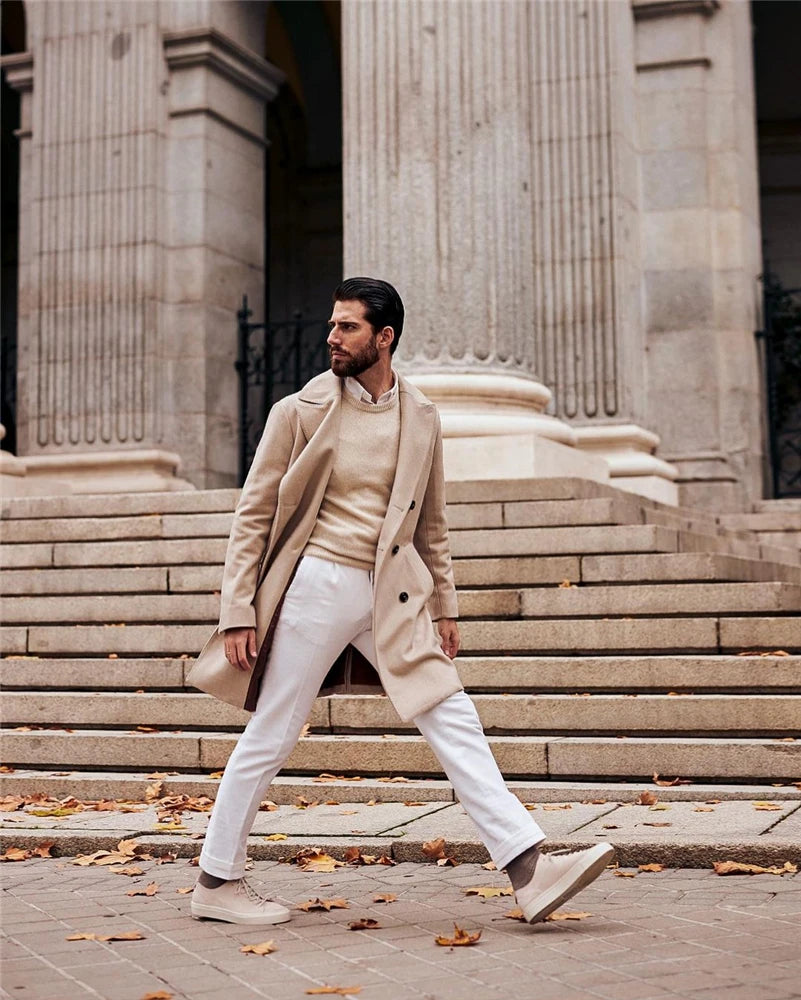 Costume long et chaud pour homme, blanc crème, smoking de haute qualité, blazer de bal, une seule veste