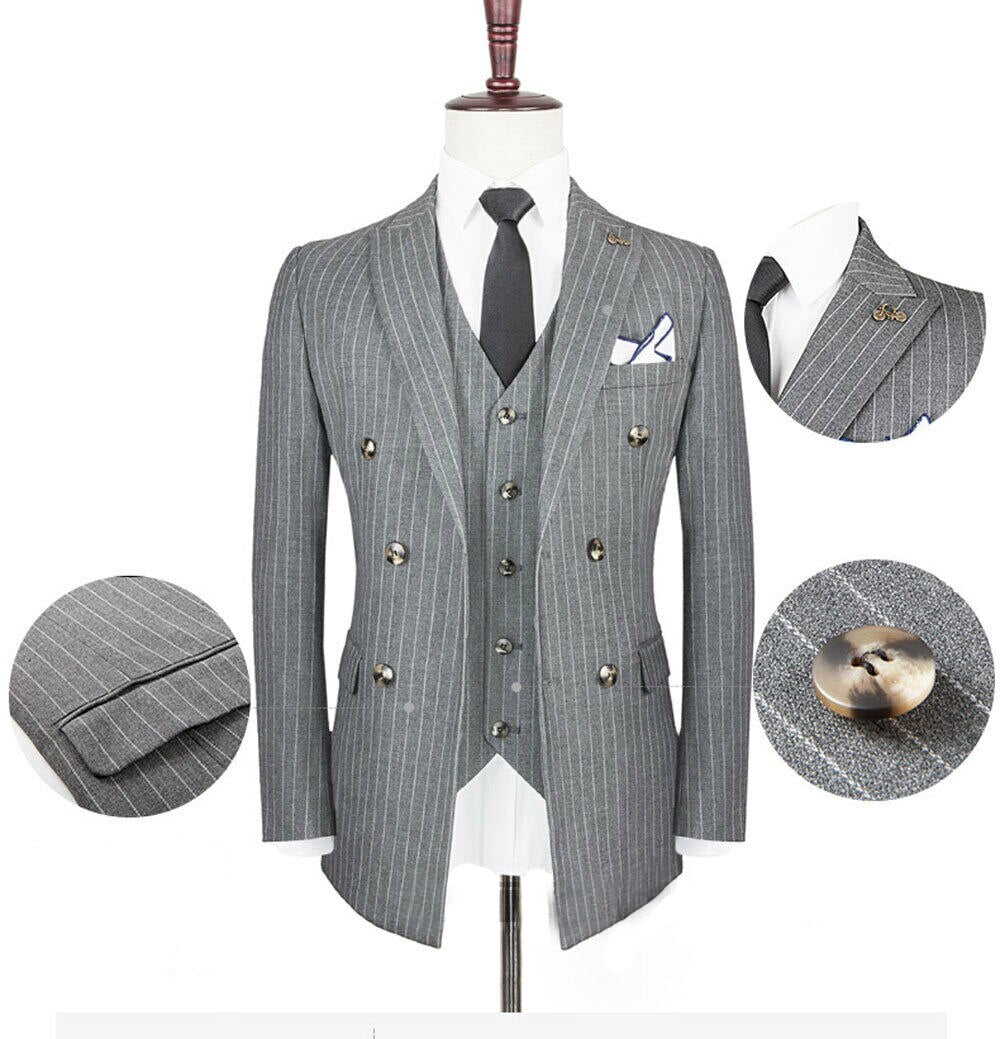 Costume trois pièces à rayures pour homme, grande taille, croisé, Valentino, plusieurs boutons, costume de smoking pour homme 