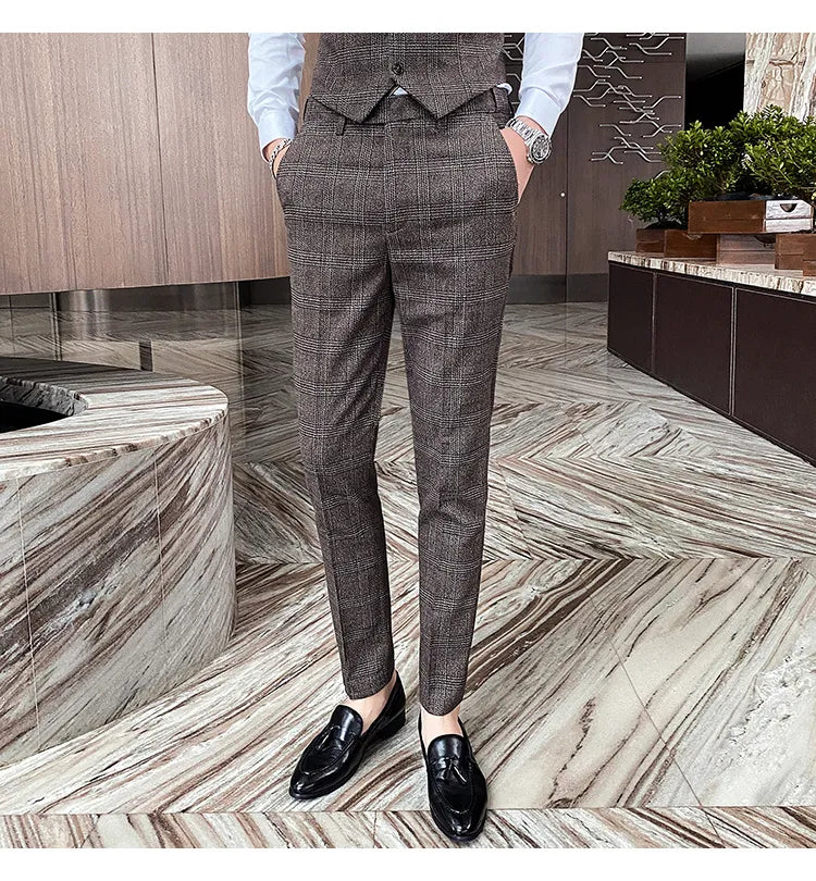 Traje de hombre de estilo británico de talla grande, traje de lana de tres piezas, vestido de novia para novio, ropa formal británica ajustada. 