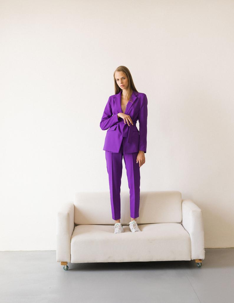 Purple Mother of the Bride Pants Suit Women Ladies Formal Evening Party Tuxedos Work Wear For Wedding 2 pcs