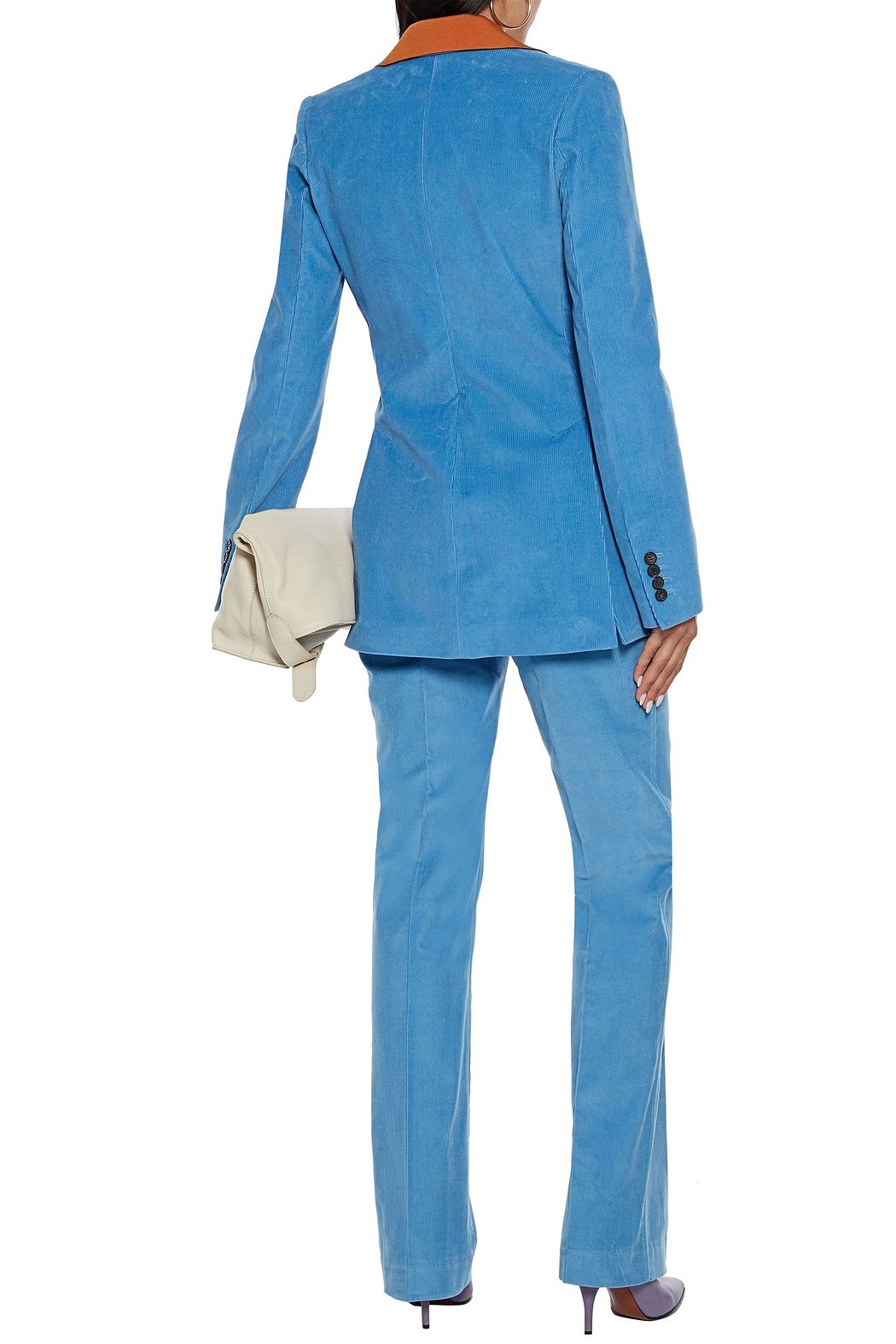 Conjunto de traje de pana cálido de invierno azul para mujer, esmoquin formal para fiesta de noche y boda (chaqueta y pantalones) 
