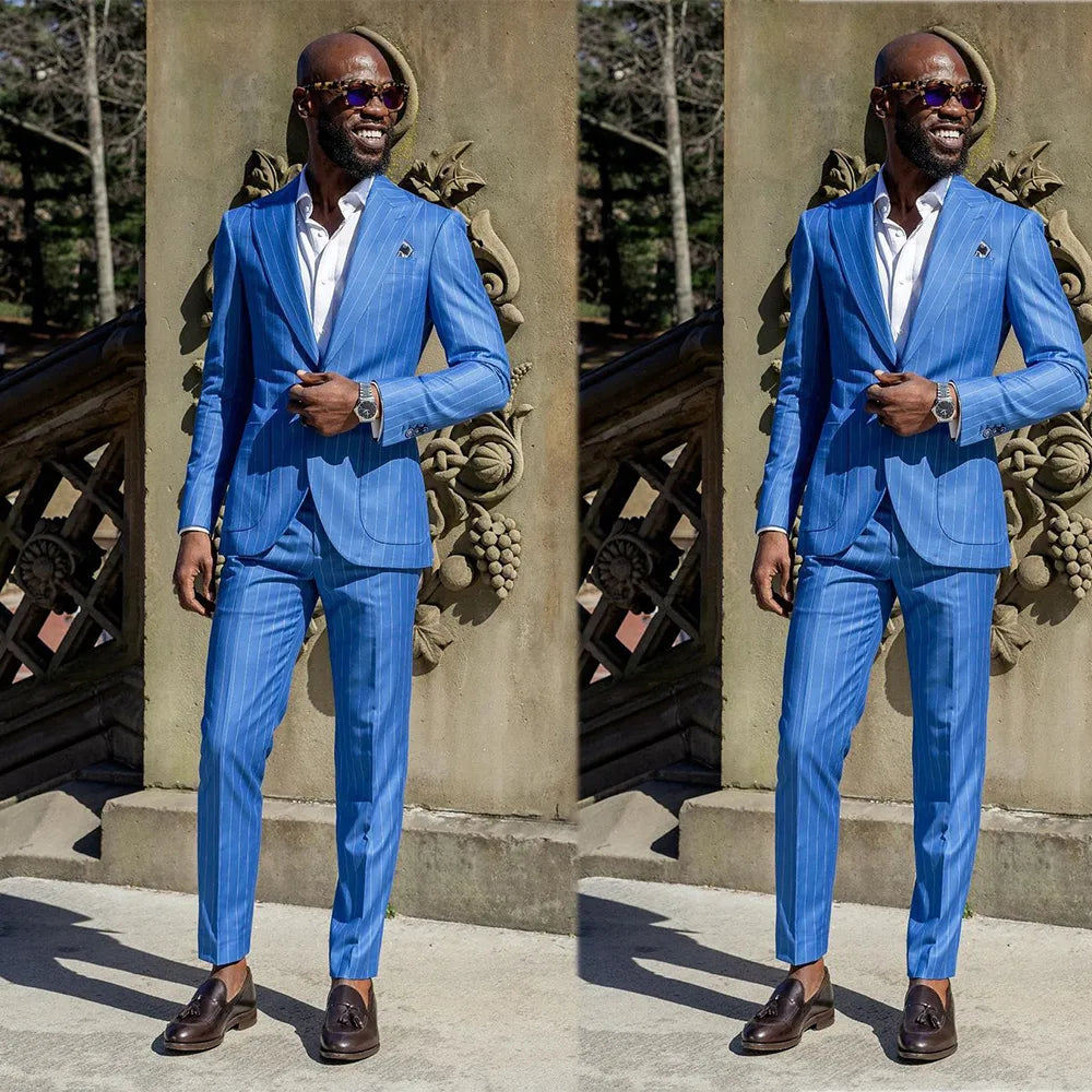 Trajes de esmoquin formales de boda a rayas de 2 piezas, blazer y pantalones, traje de novio a medida para padrinos de boda.