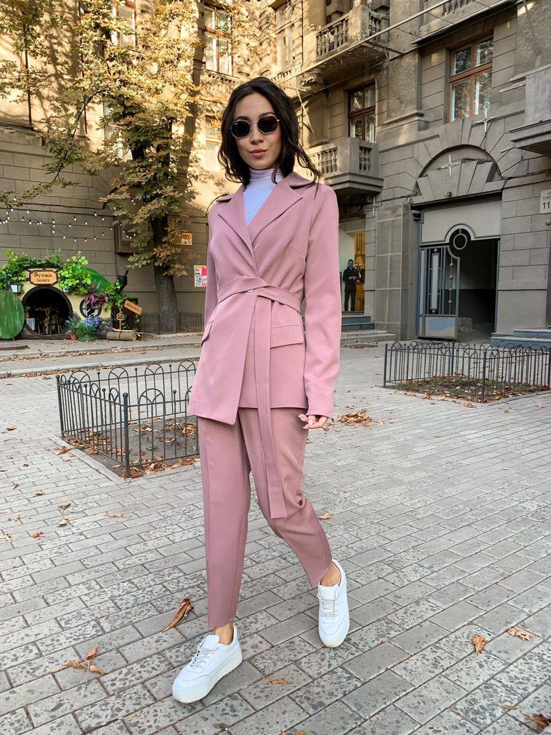 Trajes de pantalón de novia de 2 piezas para mujer, esmoquin de fiesta de noche con cinturón, ropa formal de trabajo para madre de la novia para boda 
