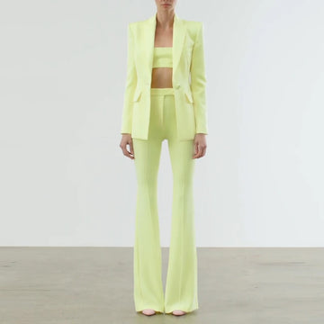Designer Runway Suit Set Women Single Button Slim Fit Blazer Flare Pants Suit Two Pieces
