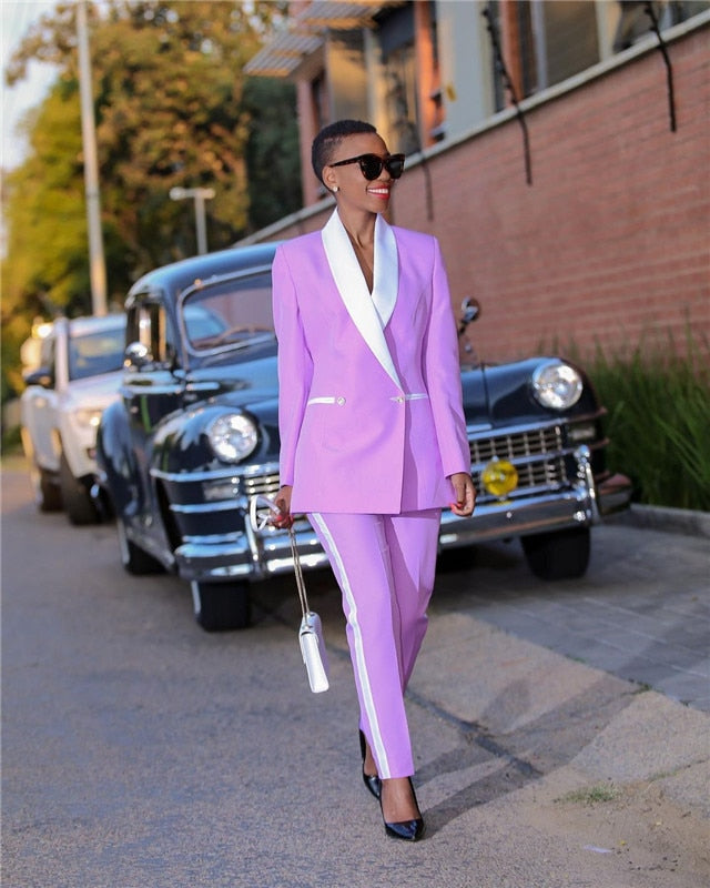Ensemble 2 pièces violet pour femme, blazer et pantalon, pour le travail, pour une fête de mariage, sur mesure 