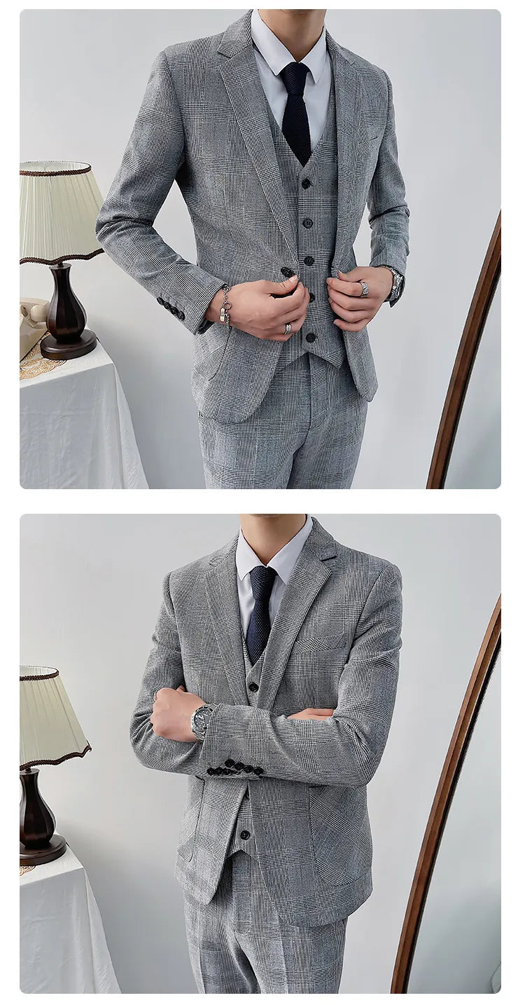 Nouveau costume pied-de-poule de style britannique pour homme, costume trois pièces, tenue d'affaires fine, tenue de soirée britannique 