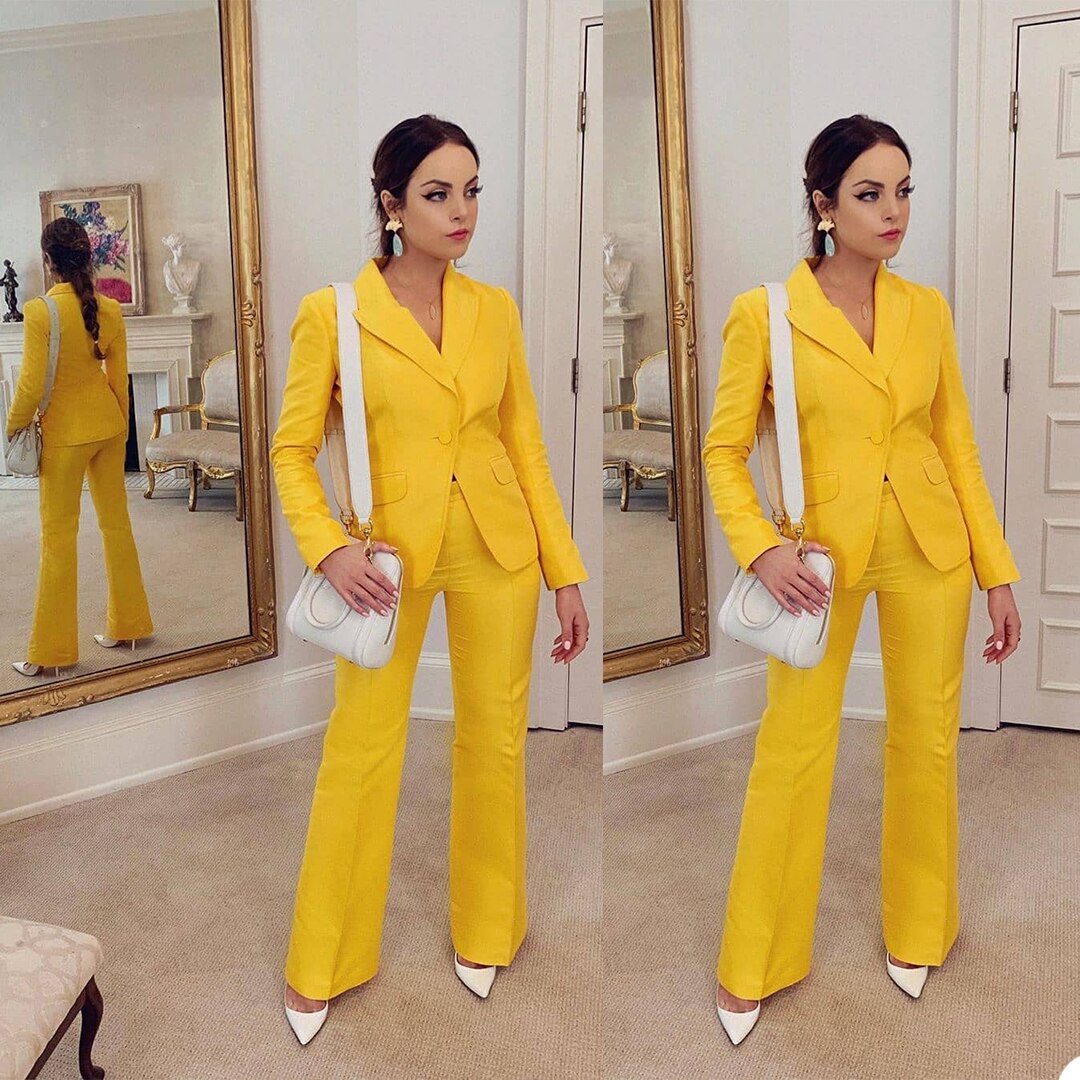 Trajes de pantalón amarillo para mujer para boda, traje de madre de la novia, esmoquin de fiesta de noche para mujer, ropa formal de 2 piezas 