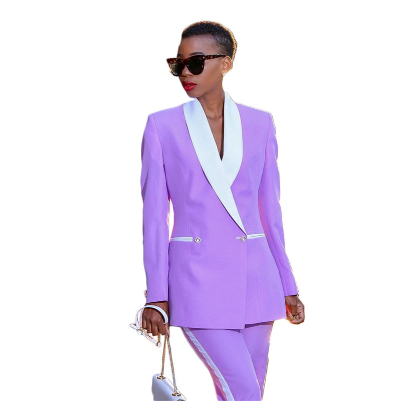 Ensemble 2 pièces violet pour femme, blazer et pantalon, pour le travail, pour une fête de mariage, sur mesure 