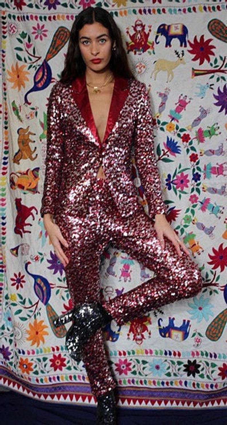Purple Sequined Mother of the Bride Pants Suit Women Ladies Glitter Evening Party Tuxedos Formal Work Wear For Wedding 2 pcs