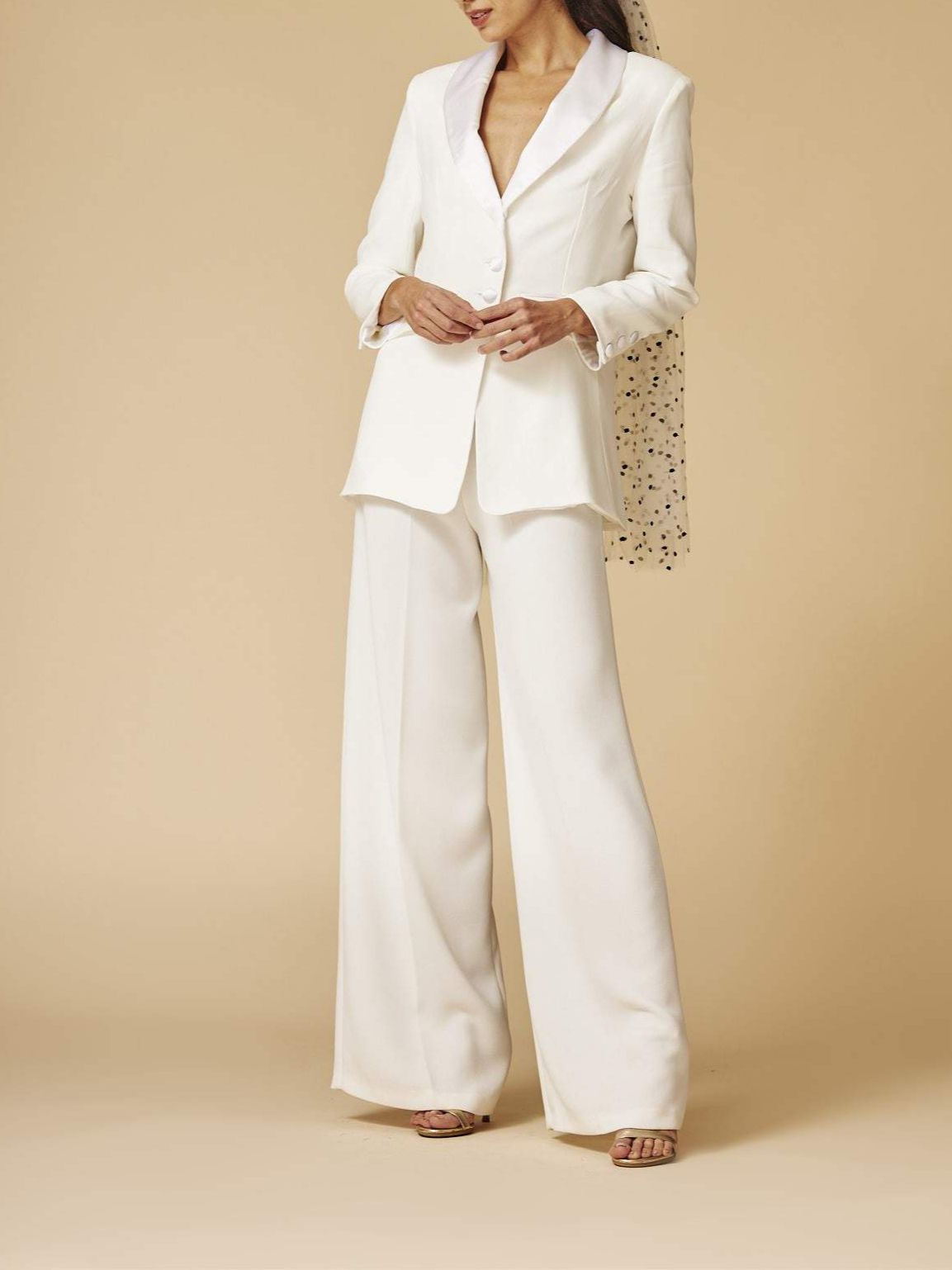 Costumes blazer ivoire pour femmes, pantalons larges, vêtements de travail, smoking pour mère de la mariée, tenue de bal, tenue de mariage 2 pièces 
