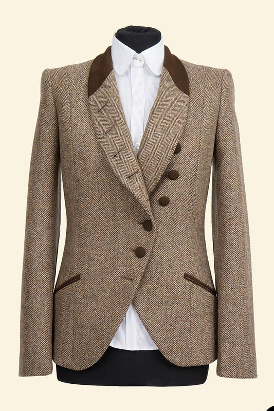 Herringbone Men Coat One Piece Business Blazer Double Breasted Jacket Warm Slim Wedding Groom Formal Work Party Causal Tailored