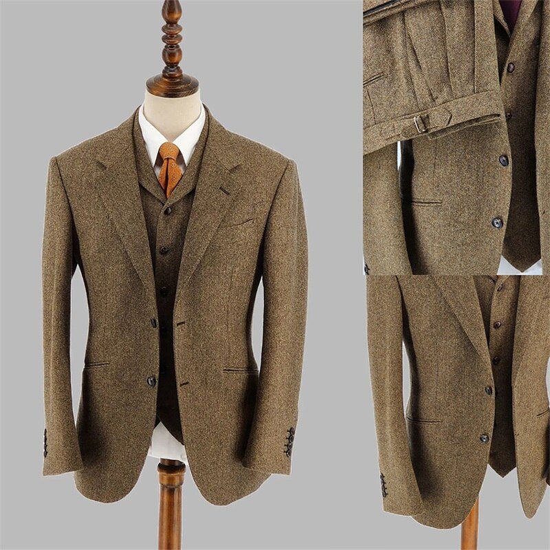 Herringbone Men Suit Set Blazer+Pants+Vest Groom Wear Wedding Tuxedo 3 Pcs Tailor-Made Prom Outfit Business Male Jacket Coat