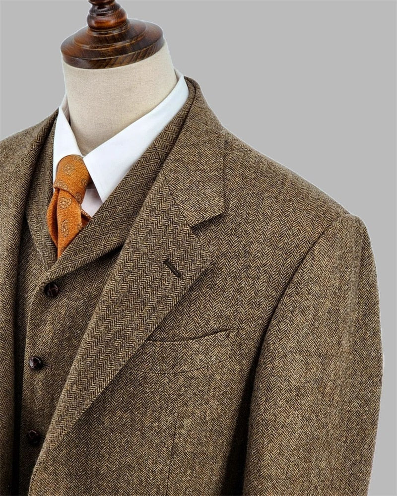 Herringbone Men Suit Set Blazer+Pants+Vest Groom Wear Wedding Tuxedo 3 Pcs Tailor-Made Prom Outfit Business Male Jacket Coat