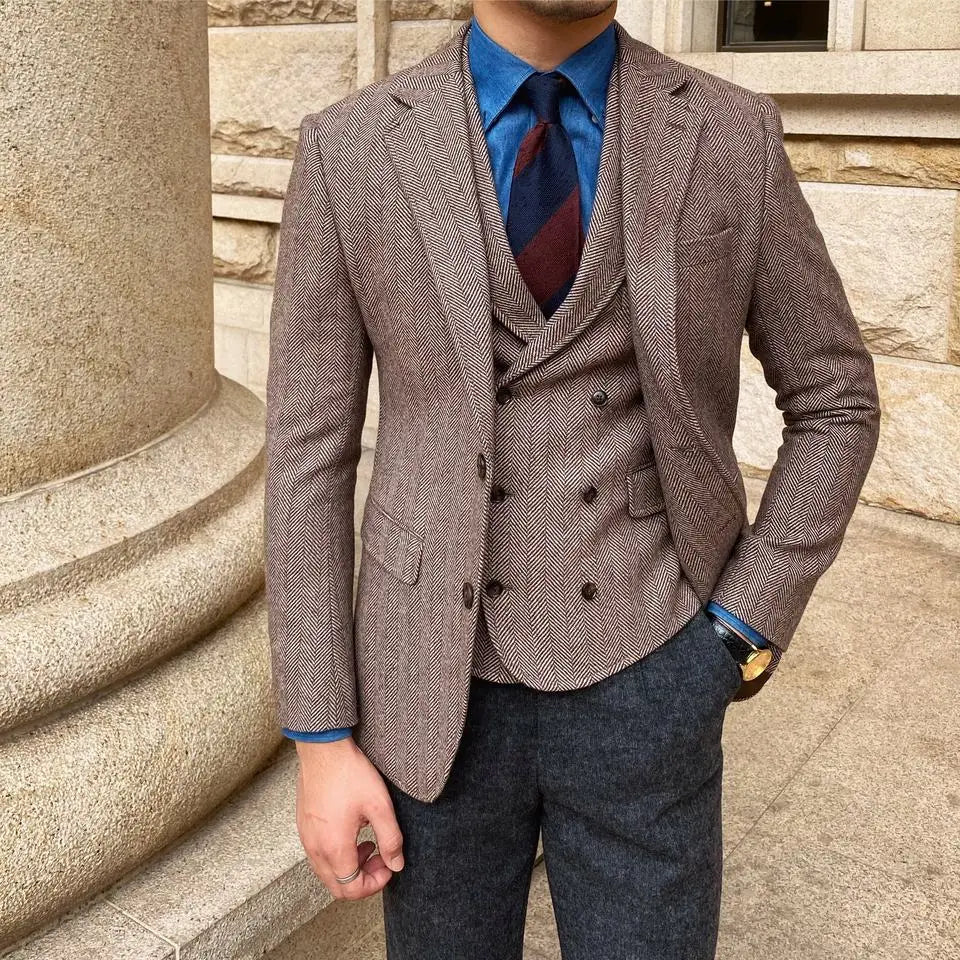 Traje de espiga para hombre, a medida, 2 piezas, blazer, chaleco, esmoquin, botonadura sencilla, para negocios, moderno, corte entallado, para boda, novio, graduación, a medida.