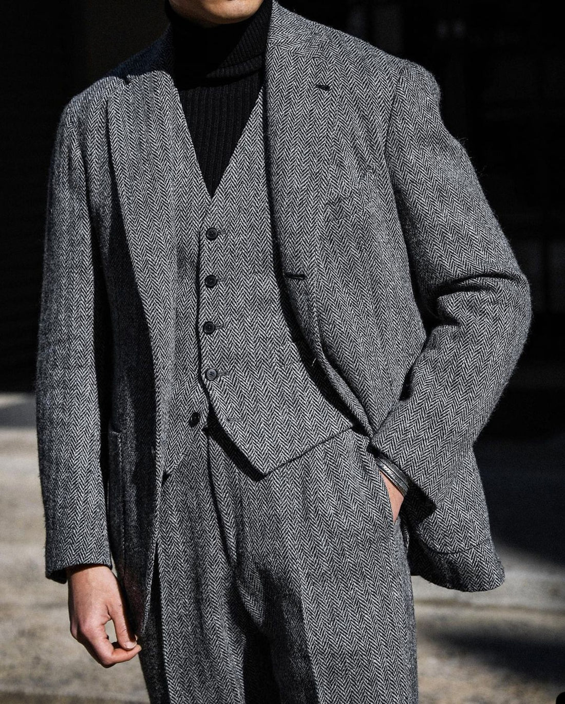 Costume 3 pièces à chevrons pour homme, blazer, gilet, pantalon, simple boutonnage, gris, pour mariage, marié, formel, travail, fête, décontracté, sur mesure 