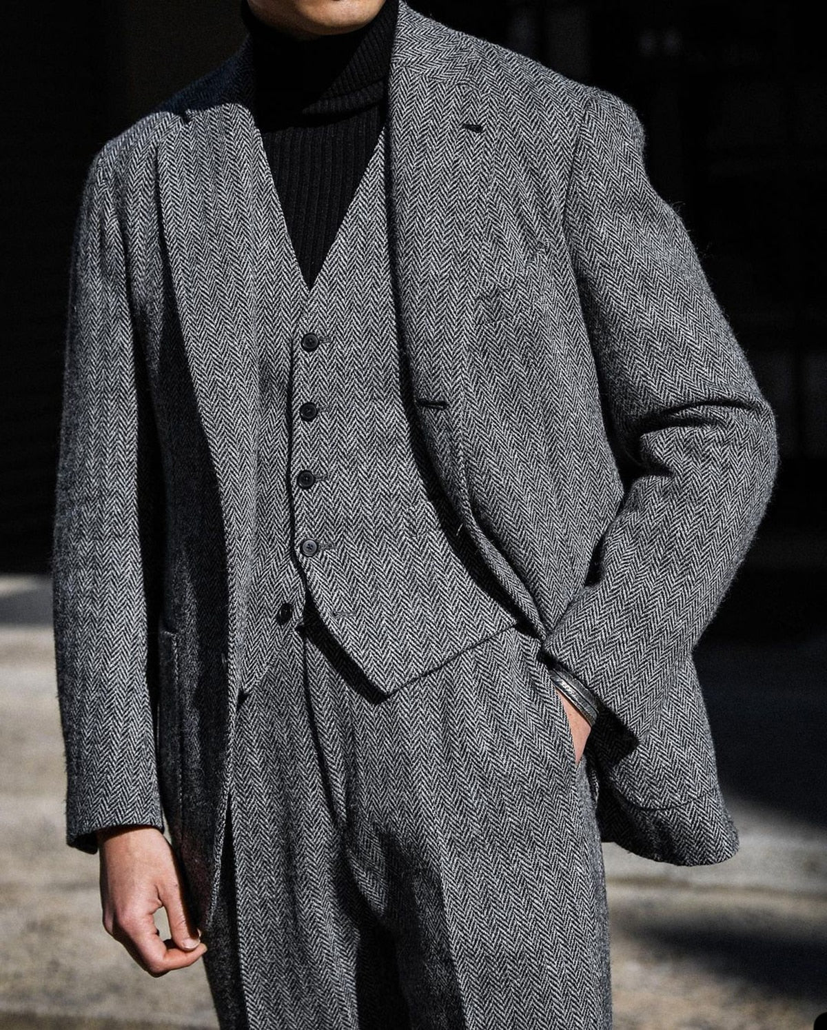 Costume 3 pièces à chevrons pour homme, blazer, gilet, pantalon, simple boutonnage, gris, pour mariage, marié, formel, travail, fête, décontracté, sur mesure 
