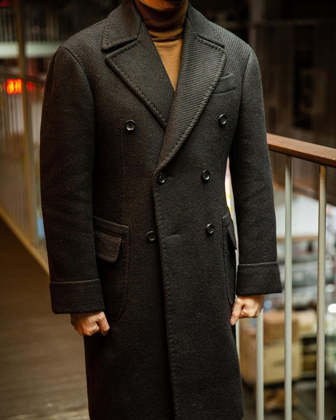 Costume homme à chevrons, pardessus en laine, croisé, revers larges, moderne, noir, hiver, chaud, formel, affaires, mariage, décontracté, bal, quotidien 