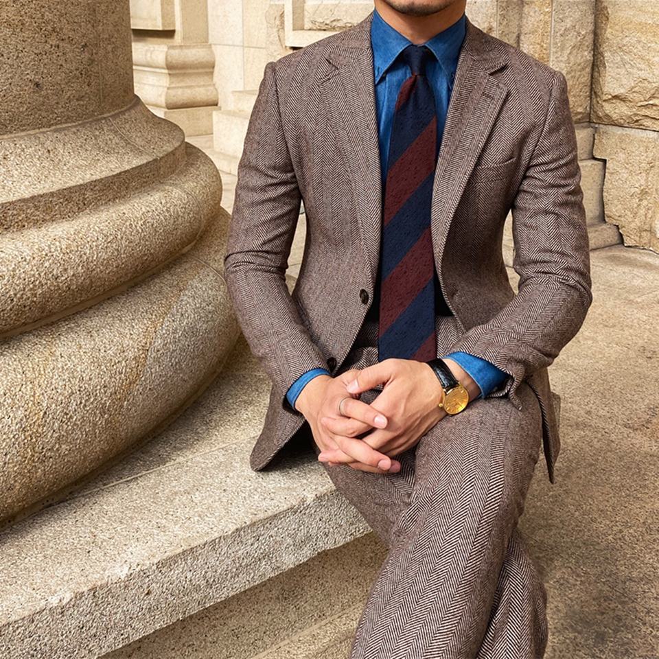 Traje de espiga para hombre, 2 piezas, blazer, pantalón, botonadura sencilla, solapa de pico, esmoquin, esmoquin de negocios moderno para boda, novio 