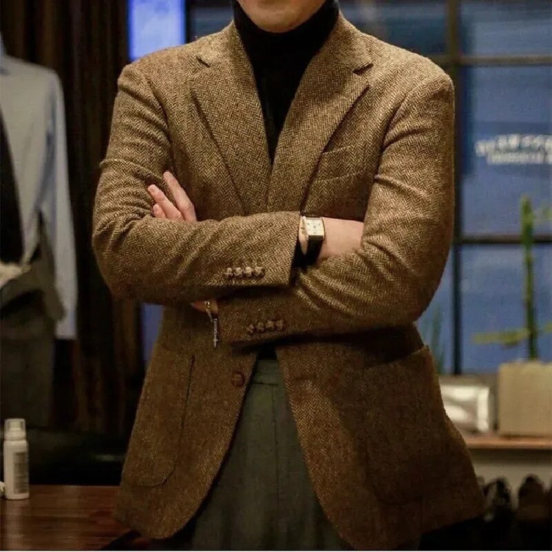 Traje de espiga para hombre, blazer de una pieza, botonadura sencilla, solapa de pico, esmoquin formal de negocios, traje de novio para boda a medida para hombre 