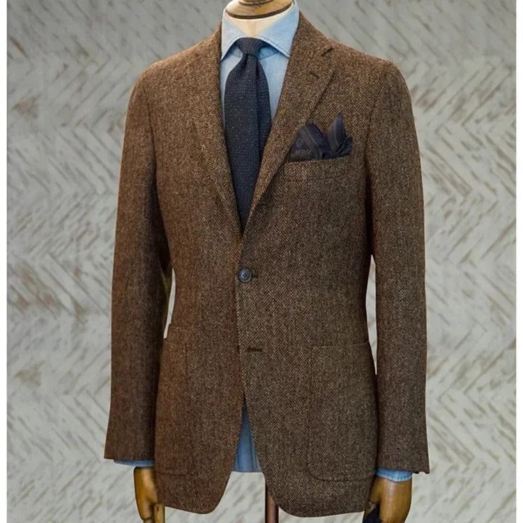 Traje de espiga para hombre, blazer de una pieza, botonadura sencilla, solapa de pico, esmoquin formal de negocios, traje de novio para boda a medida para hombre 