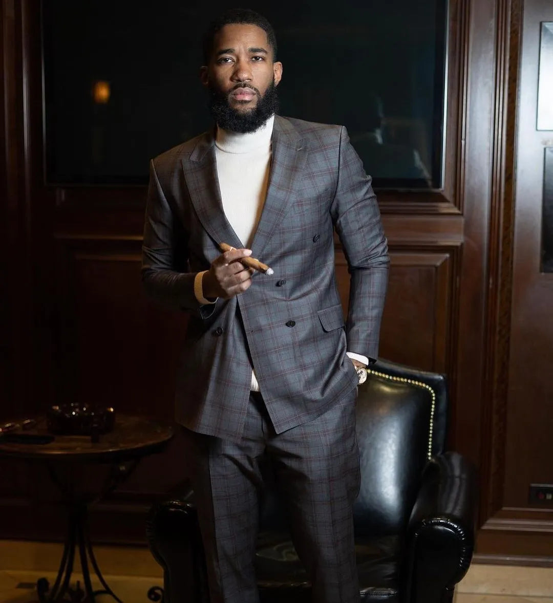 Costume de mariage 2 pièces à carreaux pour homme, blazer et pantalon, marié, garçon d'honneur