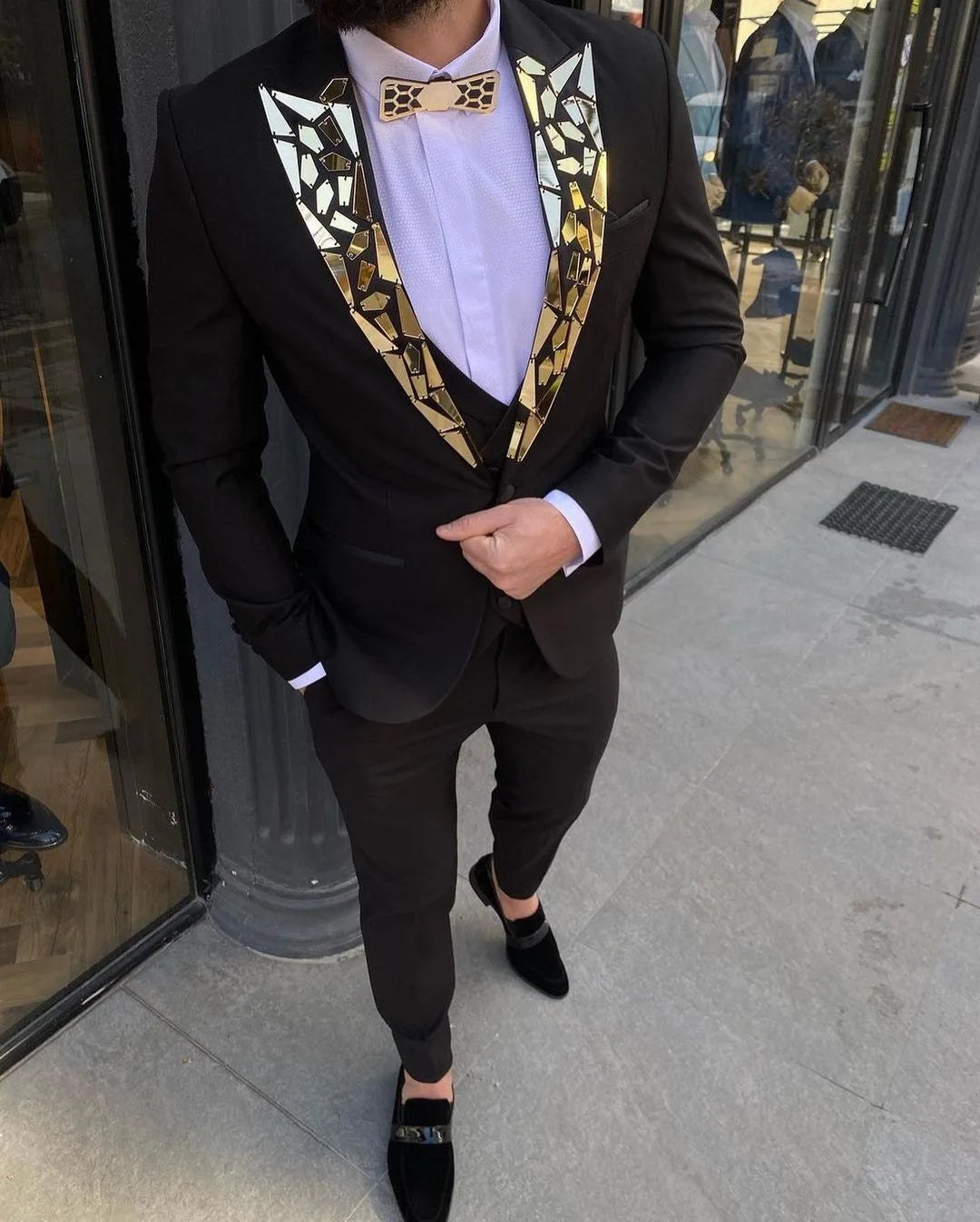 Smoking homme 2 pièces noir de haute qualité avec perles en cristal, veste blazer de mariage à un bouton, veste de soirée de bal d'affaires