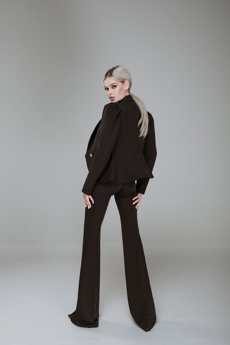 Trajes de abrigo para mujer, de color liso, hechos a medida, de corte entallado, para oficina, blazer, 2 piezas 