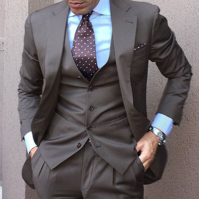 Costume homme marron 3 pièces coupe slim, smoking de mariage sur mesure avec pantalon