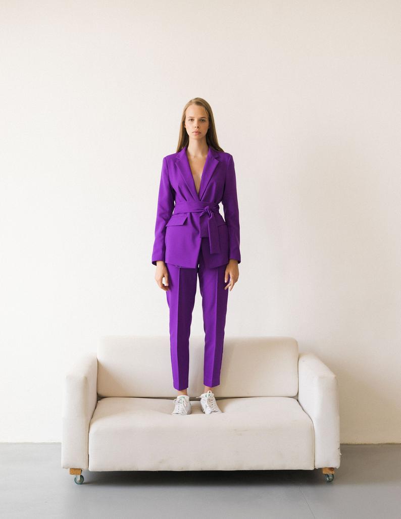 Purple Mother of the Bride Pants Suit Women Ladies Formal Evening Party Tuxedos Work Wear For Wedding 2 pcs