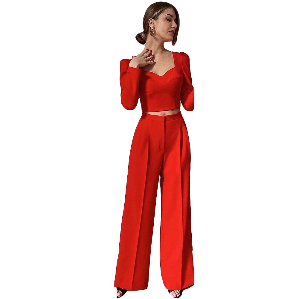Costume 2 pièces pour femme, smoking rouge formel, ample, taille haute, pour mère de la mariée, soirée, mariage 