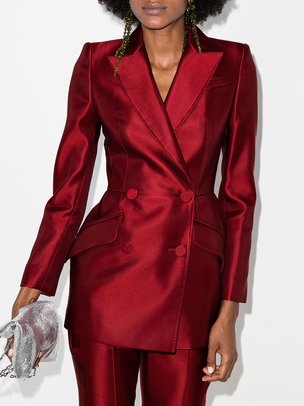 Costume blazer croisé en satin rouge pour femme, tenue de travail, smoking pour mère de la mariée, tenue de bal, tenue de mariage, 2 pièces 