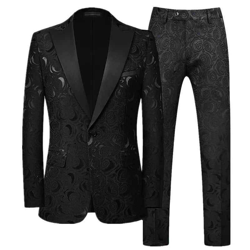 Traje de jacquard para hombre, ropa en rojo, negro y blanco, para boda, fiesta, blazer y pantalones ajustados. 
