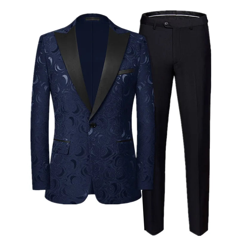 Traje de jacquard para hombre, ropa en rojo, negro y blanco, para boda, fiesta, blazer y pantalones ajustados. 