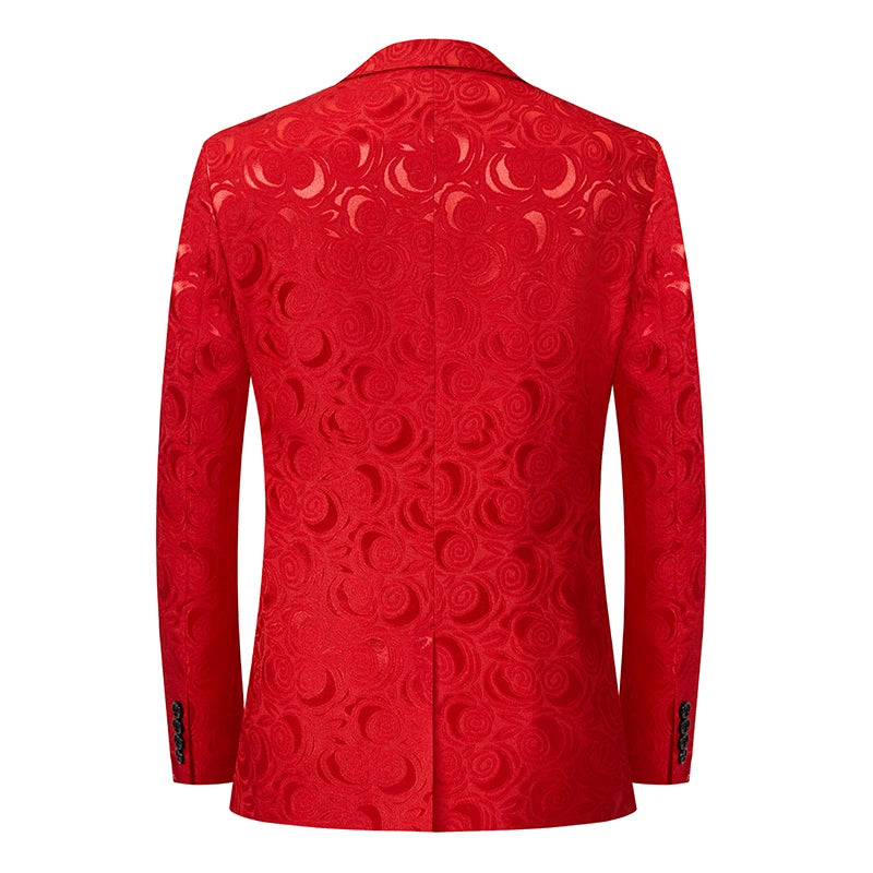 Traje de jacquard para hombre, ropa en rojo, negro y blanco, para boda, fiesta, blazer y pantalones ajustados. 